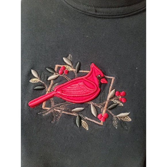 Top Stitch By Morning Sun Petite Green Vintage Sweatshirt Size PM Cardinal Bird - Picture 2 of 8